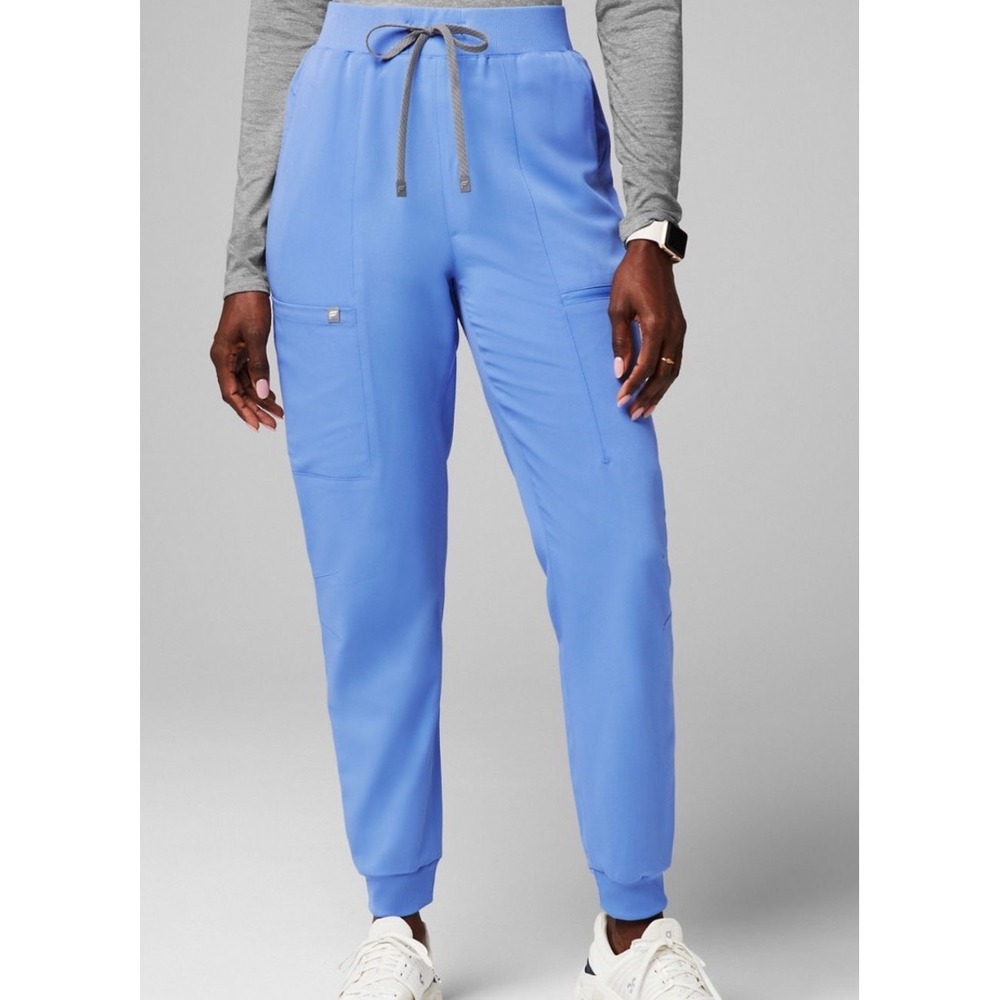 Fabletics SCW On-Call Scrub Jogger XL Ceil Blue Rib Waist Tapered Healthcare